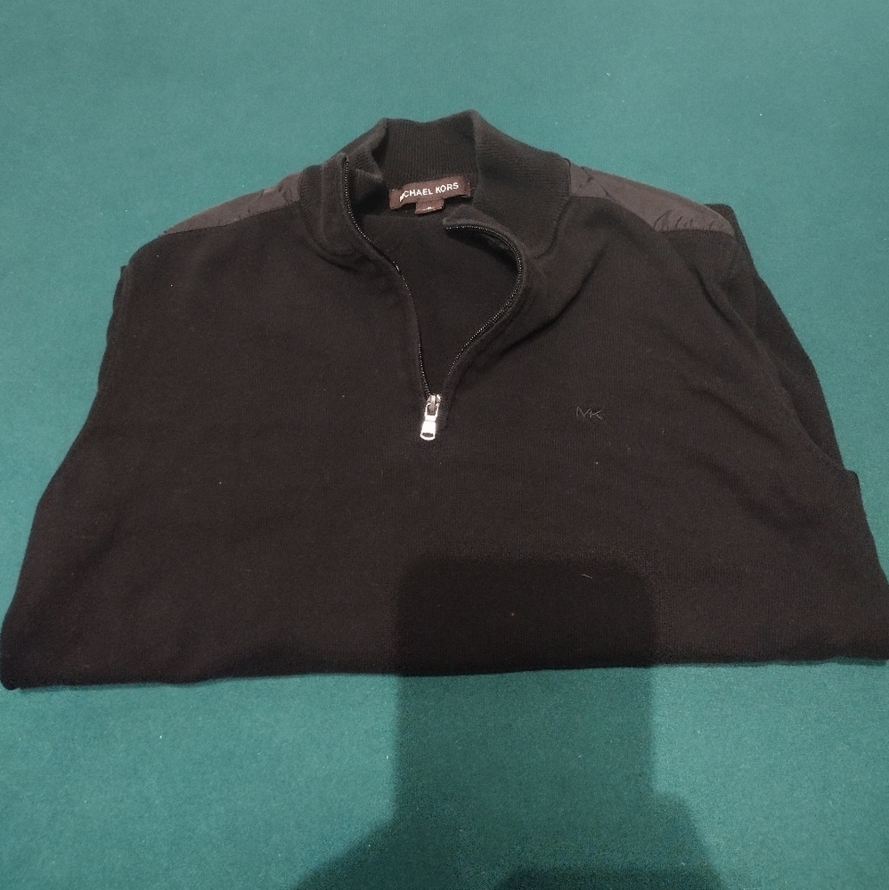 Michael Kors Men's Charcoal Long-Sleeve Quarter-Zip Pullover Black Sweater M. Us